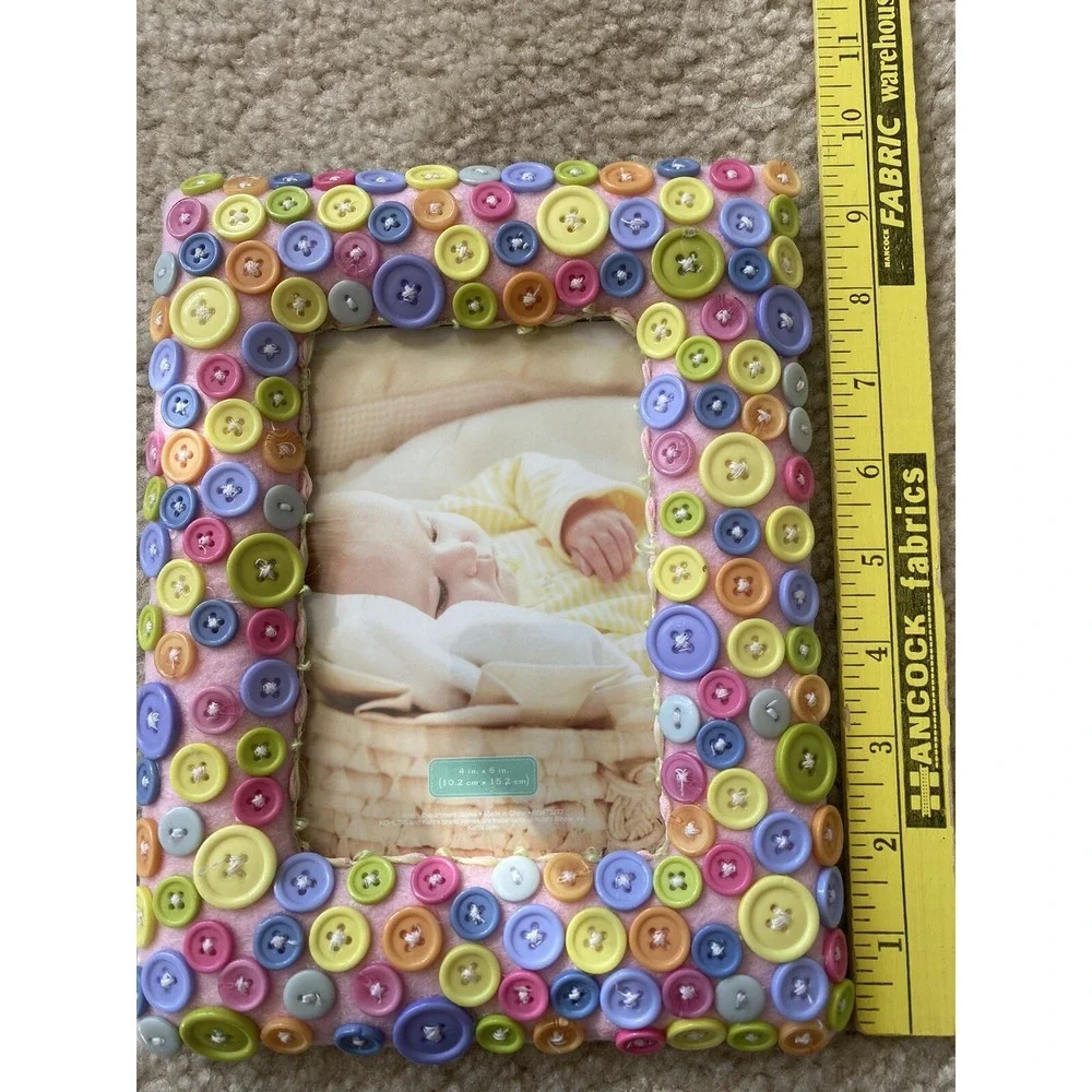 Kohls Sewing Buttons Photo Picture Frame 4x6 Pink Pastel Baby Shower Nursery